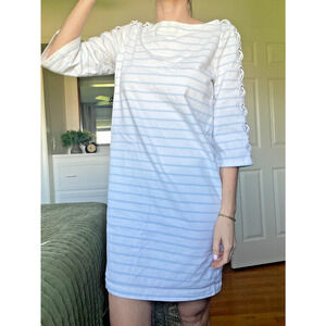 Ralph Lauren Dress Women's Large White/Blue Boat Neck Shift Dress~Laced Sleeves